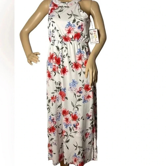 STELLA & SIENNA BY TRIXXI floral maxi dress.halter neck,cut out,cinched waist - Picture 1 of 14